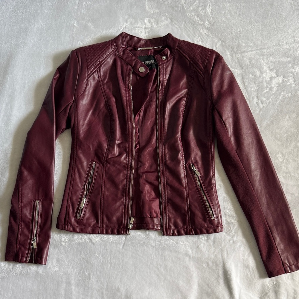 Express Deep Red Faux Leather Jacket